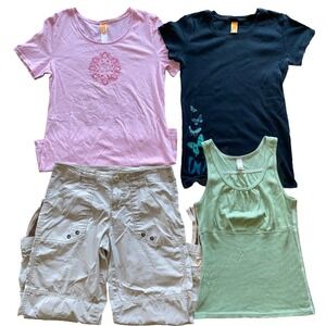 Lucy Activewear Woman's Small 2 Tee's 1 Tank & 1 Cargo Pant 4 piece Lot EUC